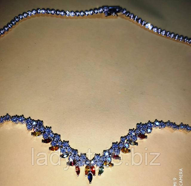 серебряное колье украшения танзанит цаворит рубин гранат изумруд купить юбилей подарок 8 марта