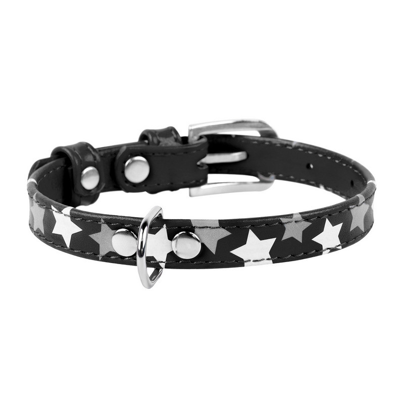 Нашийник WAUDOG Glamour шкіра чорний з візерунком Зірочка 35831 (4823089301006)