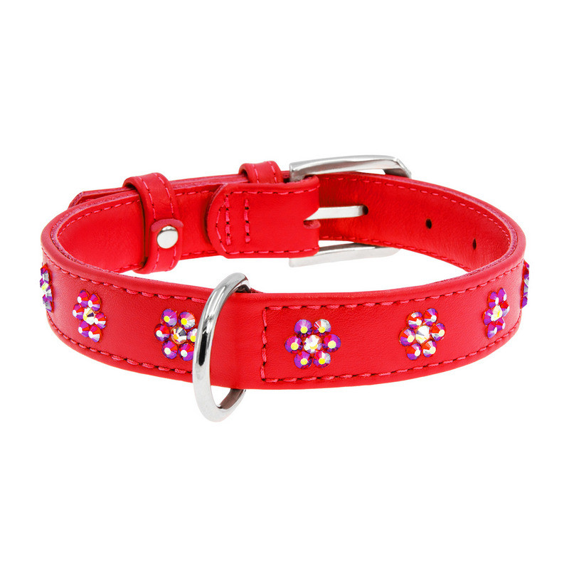 Нашийник WAUDOG Glamour червоний з клейовими стразами Квіточка 32843 (4820082499143)