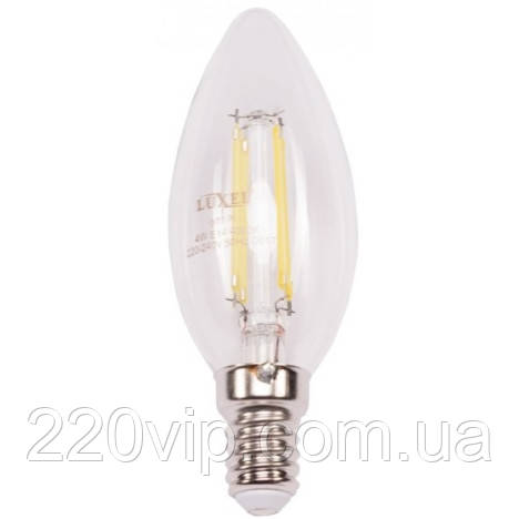 Лампа ФІЛАМЕНт C37 4W 220V E14 свічка 4000K (071-N) Luxel led, нейтральне світло, світлодіодна Люксел лампочка