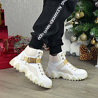 Ботинки женские кожаные спортивного стиля, цвет белый/бежевый. 39 размер