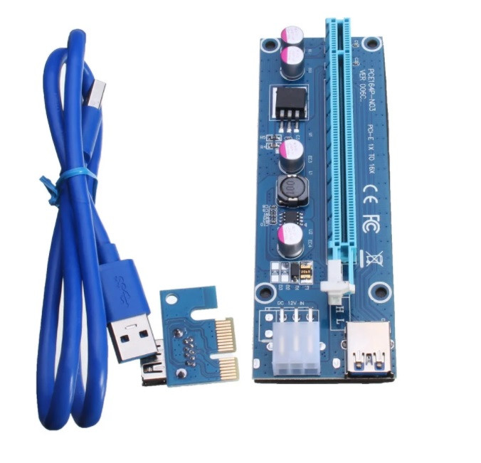 Райзер 6 pin v006C USB 3.0 PCI-E 1X - 16X Riser для відеокарт 60см adapter PCI express плата розширення прямої, фото 1