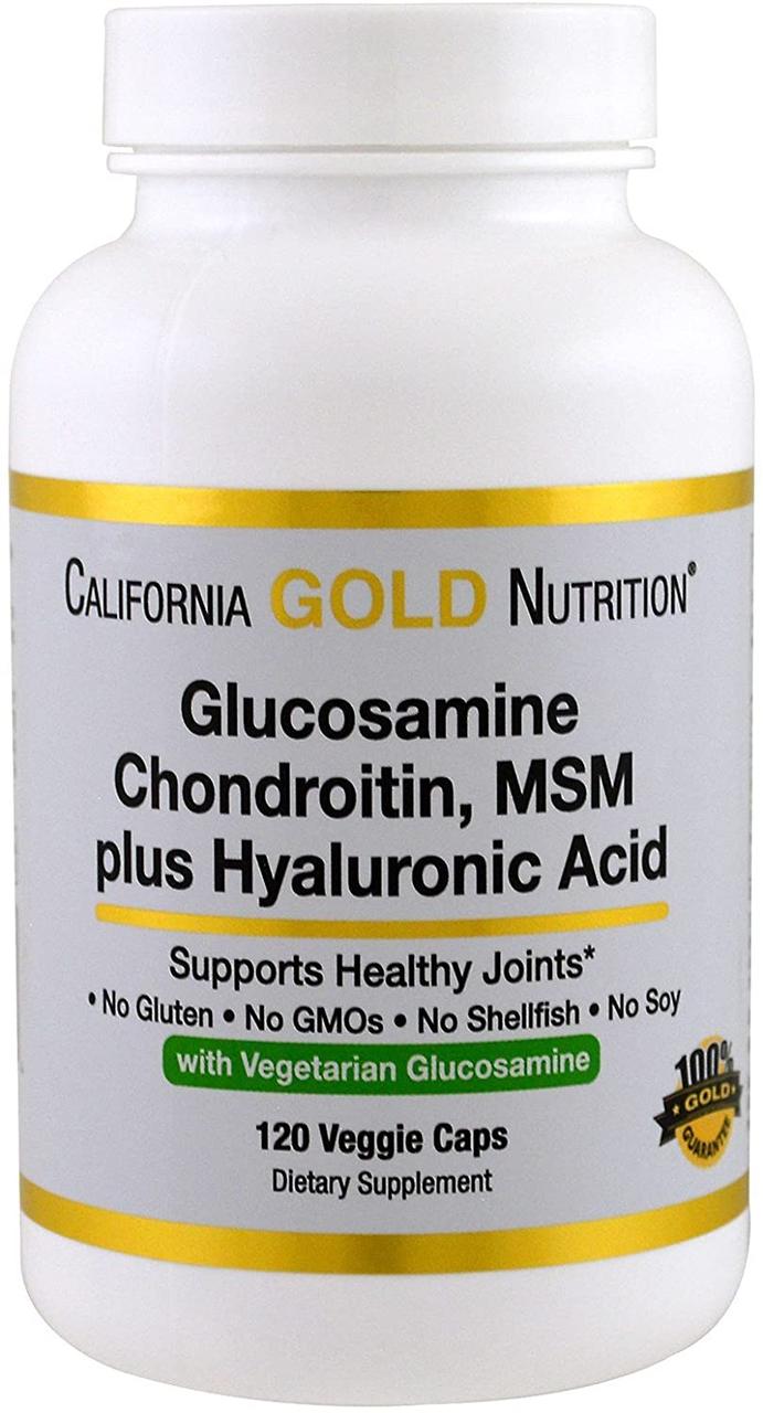 Глюкозамін хондроїтин California Gold Nutrition Glucosamine Chondroitin MSM Hyaluronic Acid 120 капсул, фото 1