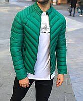 Мужская стильная стёганная курточка, зелёная / осень-весна