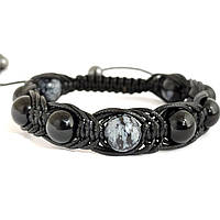 Браслет у плетінні з натуральних каменів Обсидіан і Онікс