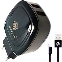 Зарядное устройство Lenyes LCH019 2 USB 2.4A + кабель microUSB - Black