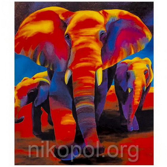 Картина за номерами "Слони" на полотні, велика 400*500мм №30378