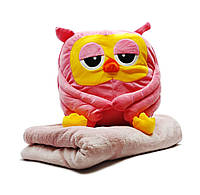 М'яка іграшка Shantou подушка плед "Сова" 43434 Рожевий