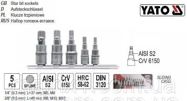 Набір торцевих головок SPLINE 1/4" і 3/8" M5-М12 5 шт YATO, фото 1