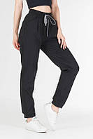 Женские брюки из стрейч-котона черные, штаны джогеры на резинке со шнурком VS 1131 46