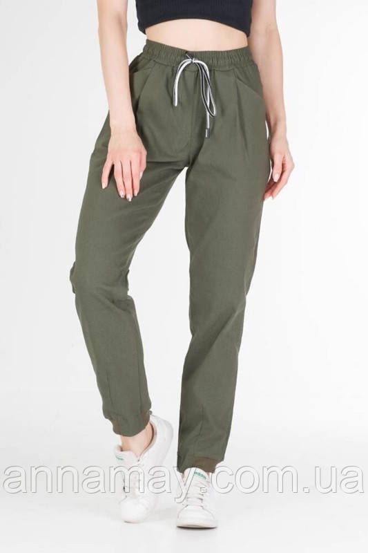 Стрейчеві жіночі штани на резинці, жіночі штани джоггеры на резинці зі шнурком VS 1131