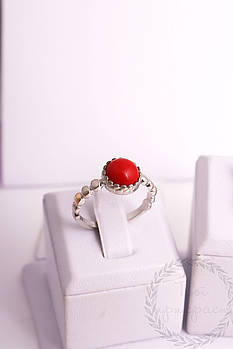 Срібне родоване кільце із золотом і коралом, "Квебек".