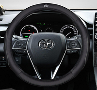 Чехол оплетка на руль кожаная для автомобиля с логотипом Toyota натуральная кожа