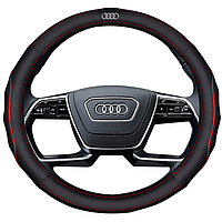 Чехол оплетка на руль кожаная для автомобиля с логотипом Audi натуральная кожа