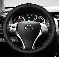 Чехол оплетка на руль кожаная для автомобиля с логотипом Nissan натуральная кожа