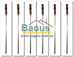 Набір 6 шт. сталевих вузбекських плоских шампурів 68 см (3 мм) з неіржавкої сталі з дерев'яною ручкою