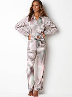 Пижама женская шелковая в полоску Victoria's Secret. Пижама женская полосатая VS, р. XS (розовая с серым)