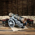 Цар-гармата бронзова - подарунковий набір для спиртного, пляшка-гармата з чарками