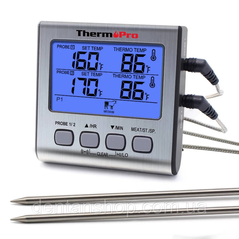 Термометр двоканальний для м'яса, духовки ThermoPro TP17 (-10C до +300C) з таймером, підсвіткою та магнітом, фото 1