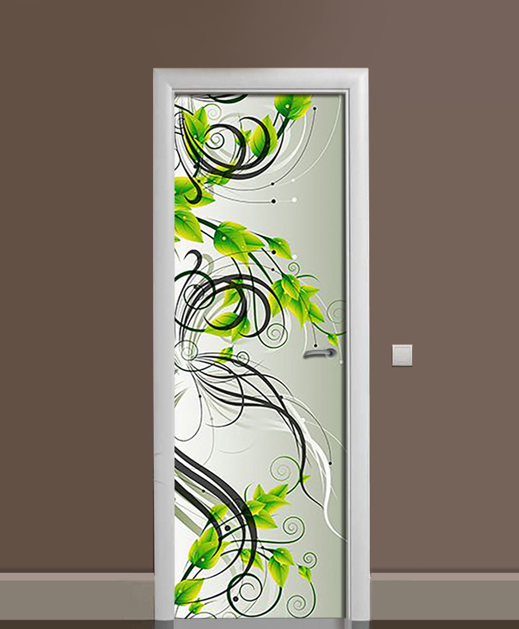 Наліпка на дверь Zatarga «Зеленые завитки » 650х2000 мм виниловая 3Д Наліпка декор самоклеящаяся