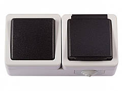 Вимикач одноклавішний IP54 ФОРС IEK, накладний монтаж, зовнішній, пиловологозахищений, вуличний