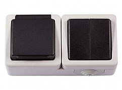 Вимикач одноклавішний IP54 ФОРС IEK, накладний монтаж, зовнішній, пиловологозахищений, вуличний