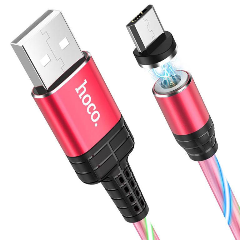 Кабель магнітний для зарядки телефону Hoco U90 Zinc Magnetic & LED Micto-USB Android 100см |2A| Червоний