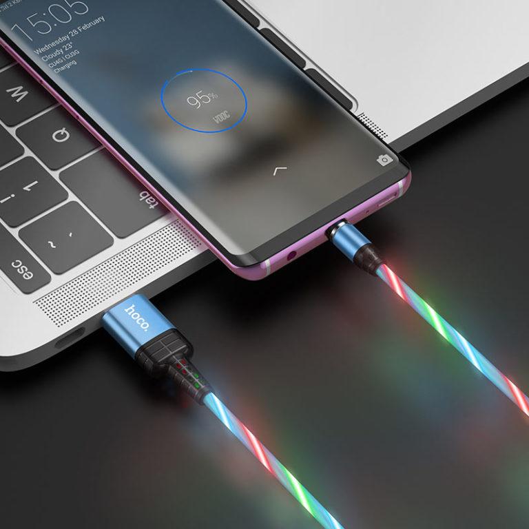 Кабель магнітний для зарядки телефону Hoco U90 Zinc Magnetic & LED Micro-USB Android 100см |2A| Синій