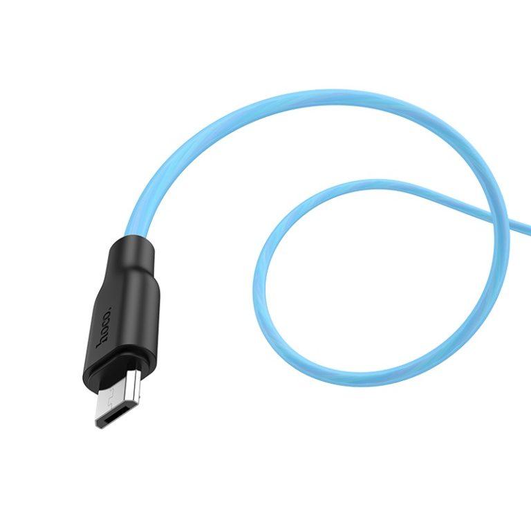 Кабель для зарядки телефону Android microUSB HOCO Fluorescent Silicone X21 Plus 1м | 2.4A | Синій