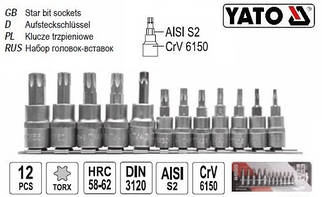 Набір торцевих головок з насадками TORX 1/4" і 3/8" Т8-Т55 12 шт YATO