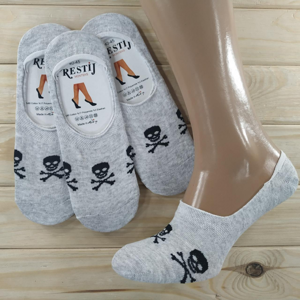Чоловічі підслідники світло-сірі PRESTIJ monteks 40-45р асорті весна-літо черепа СЖ-19261