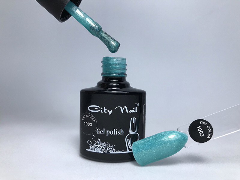 Гель-лак CityNail 1003 блакитний з мерехтінням блискітками микроблеском шиммером глітером, фото 1
