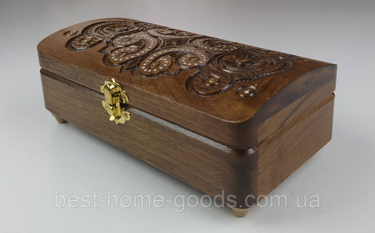 Купюрниця скринька для грошей різьблена з дерева ручної роботи горіх 21 см * 11 см, висота 8.5 см