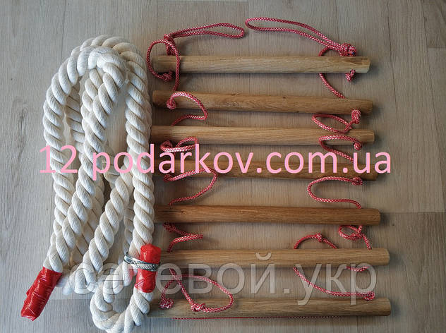 Дерев'яна дитяча мотузкові сходи (рожева) плюс Канат хб 26мм для шведської стінки, фото 2