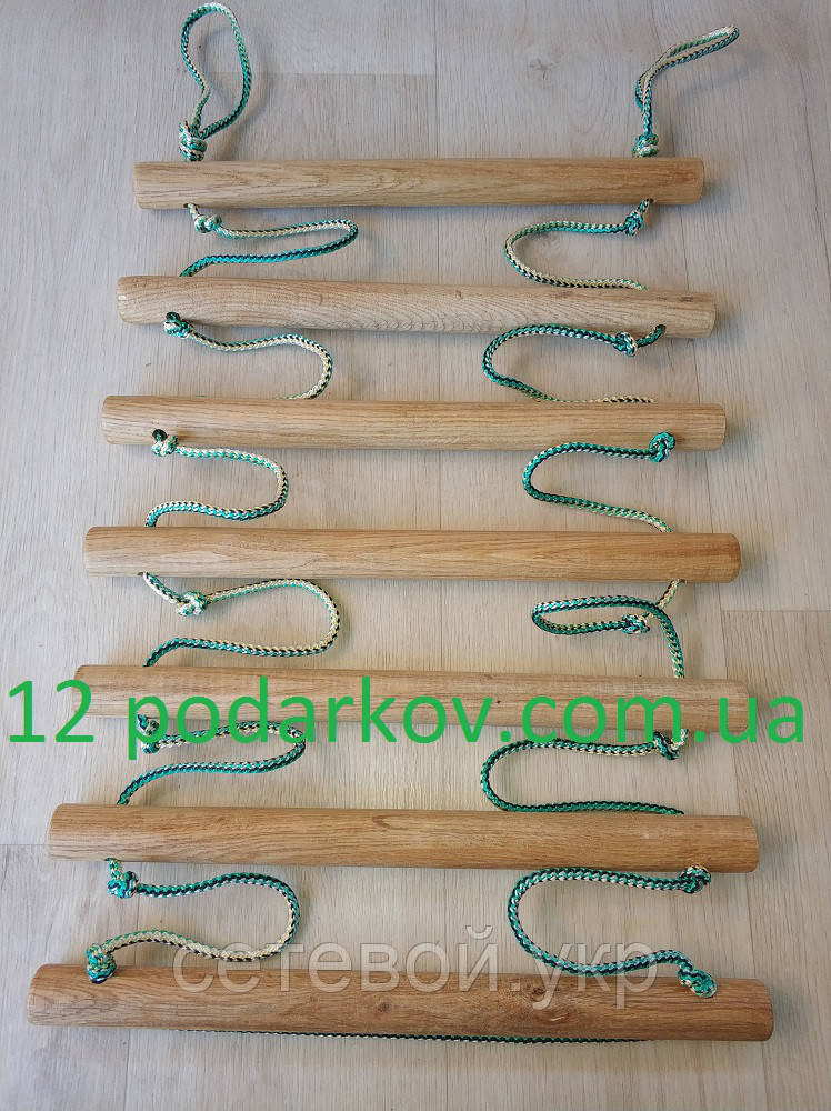 Дерев'яна дитяча мотузкові сходи (зелена) для шведської стінки