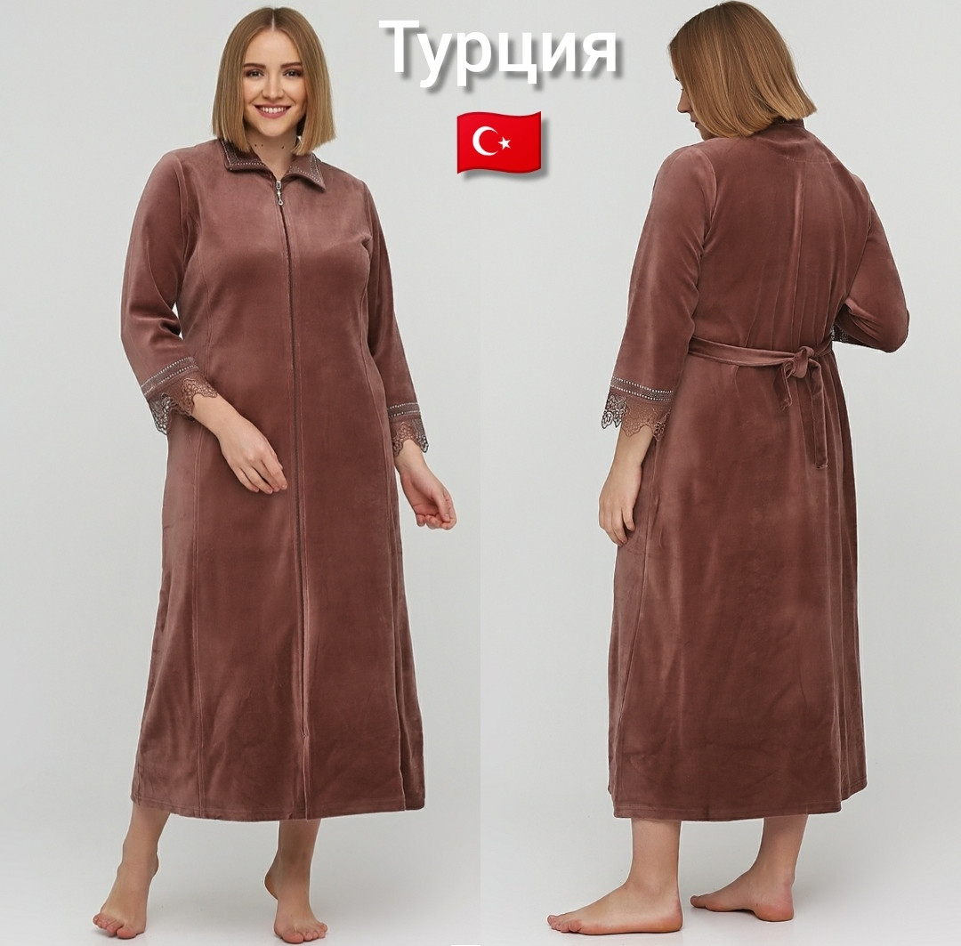 Жіночий велюровий халат із коміром Туреччина, фото 1