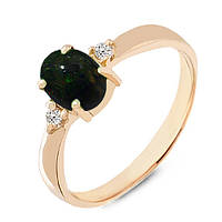 Золотое кольцо с черным опалом и бриллиантами 0,06 карат