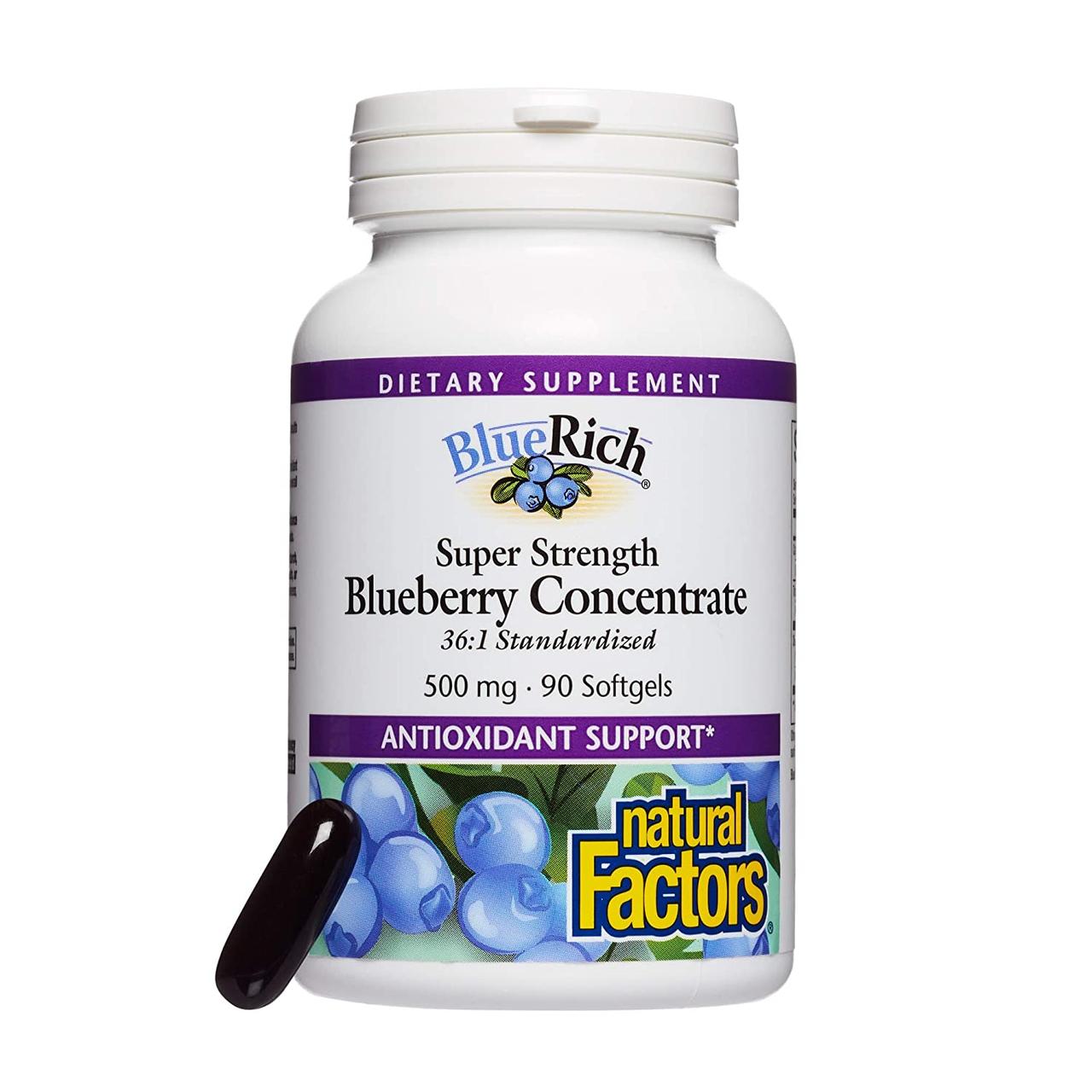 Natural Factors BlueRich Super Strength Blueberry Concentrate 90 гелевых капсул, фото 1