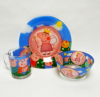 Дитячий скляний посуд Свинка Пеппа Дитячий набір посуду ABC