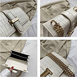 Жіноча класична сумка 3085 рептилія через плече крос-боді на товстій ланцюжку біла молочна, фото 5