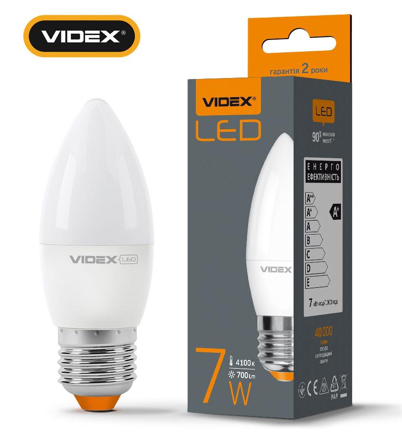 LED лампа світлодіодна VIDEX C37e 7W E27 4100K 220V