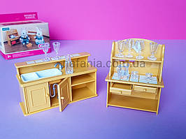 Лялькові меблі Кухня-набір із мийкою й шафу з посудом для маленьких ляльок