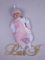Комбинезон с шапочкой "Королевский" для новорожденных деток. Розовый