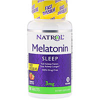 ОРИГІНАЛ!Natrol,Мелатонін швидкорозчинні зі смаком полуниці, 3 мг 90 таблеток виробництва США
