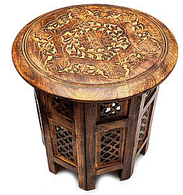 Круглий стіл різьблений з мангового дерева, Індія