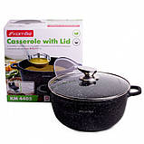 Каструля алюмінієва Kamille 6,5 л 28 х 12,5 см лита з антипригарним покриттям "чорний мармур" з кришкою арт, фото 4