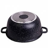 Каструля алюмінієва Kamille 6,5 л 28 х 12,5 см лита з антипригарним покриттям "чорний мармур" з кришкою арт, фото 2