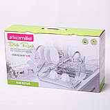 Сушарка для посуду 55 х 24,5 х 36 см Kamille КМ-0764 2-ярусна з хромованої сталі з піддоном, фото 2