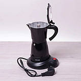 Кавоварка Kamille гейзерна електрична 300 мл (6 порцій) з алюмінію Чорна Kamille КМ-2600, фото 7
