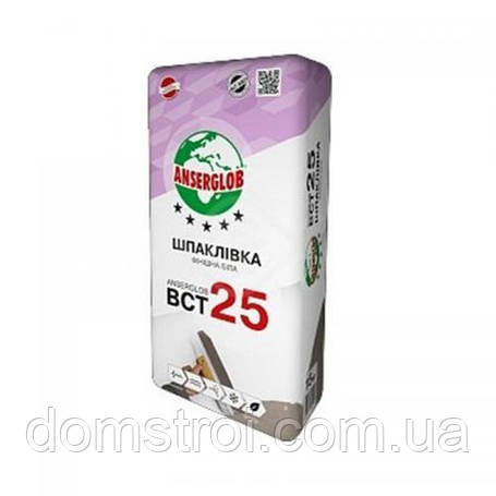 Шпаклівка універсальна біла Anserglob BCT-25 ФІНІШ 0,5-3 мм (15 кг), фото 1